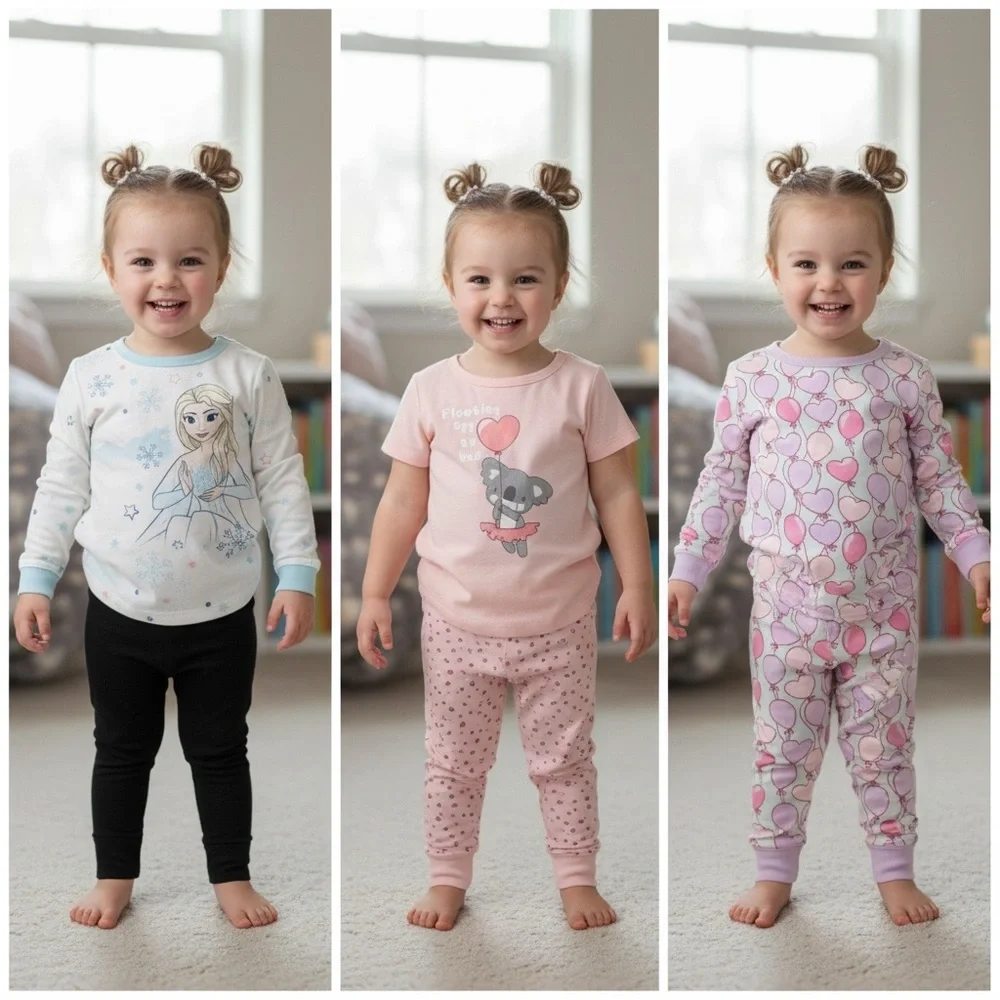 Kids Pajamas Set - Pink, White, Black